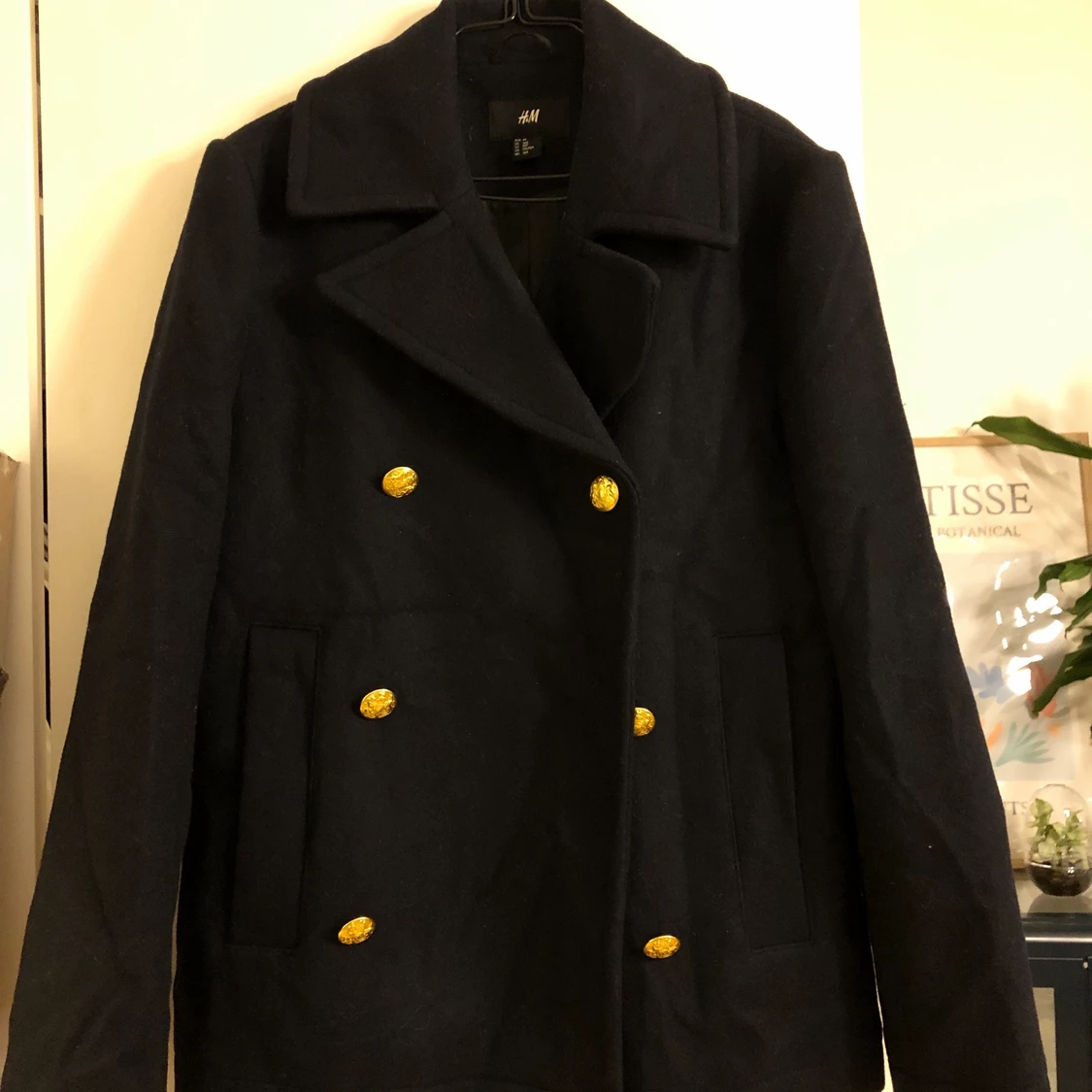 H&M marinblå skepparkavaj storlek small