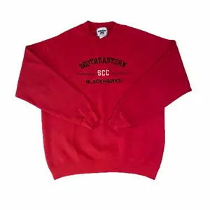 Röd vintagesweatshirt med broderat märke, prutbar