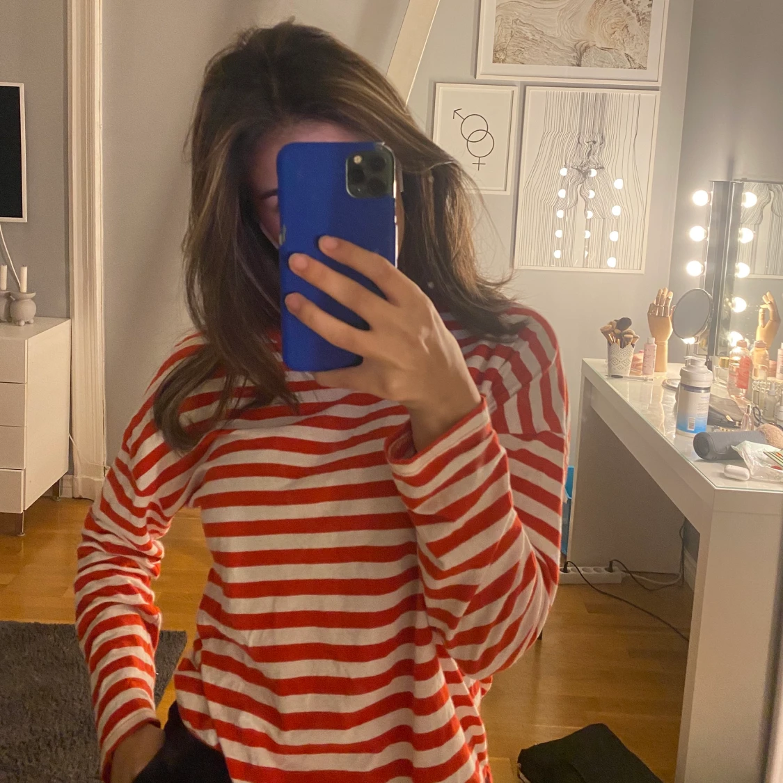 Röd randig långärmad