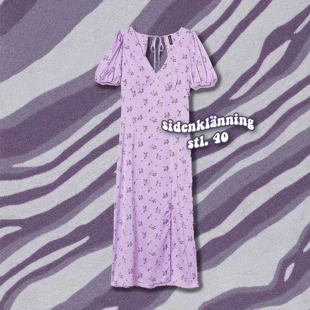 Superfin lila sidenklänning med slits och lite puffärm ✨ Använd en gång för fotografering i vatten och tvättad efteråt!   Storlek 40, passar en 38-40. 🌸 . Klänningar.