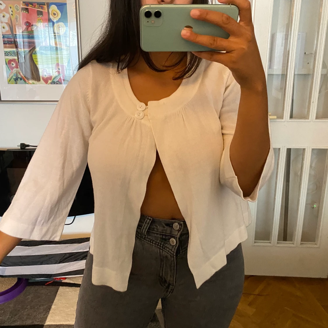 Vit stickad kofta - 90