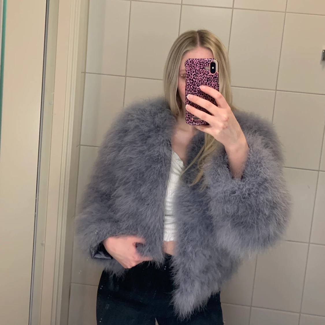 Fakepälsjacka, grå Stolek S