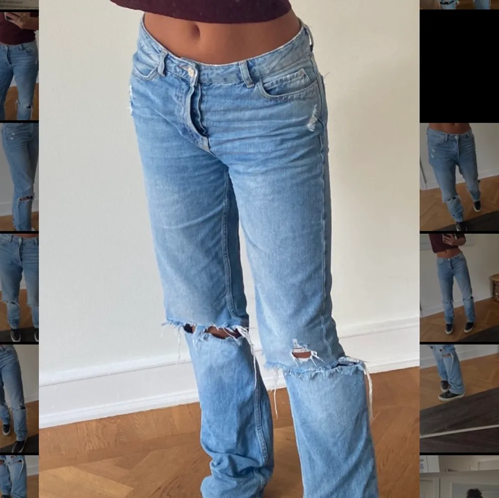 Säljer mina skit snygga lågmidjade jeans med hål❤️ tycärrr lite för långa för mig som är 170❤️❤️ HÖGSTA BUD: 270kr . Jeans & Byxor.