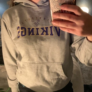 Hoodie vintage Beyond retro - Grå hoodie med snyggt tryck köpt på betond retro för 479 kr. Passar storlek XS-S. Har en liten fläck, kan nog gå bort om om man försöker. Annars bra skick