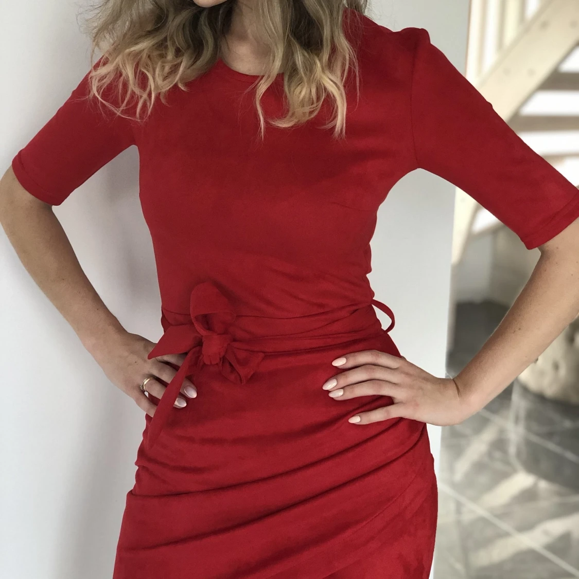 Klänning röd mocka - 90