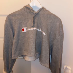 Champion Hoodie  - Säljer min gråa croppad hoodie från Champion som är klippt! I storlek XXL men sitter som S-M. 