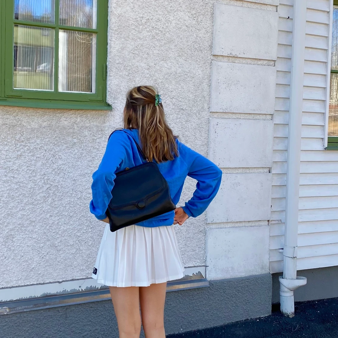 Blå stickad collegetröja - 91