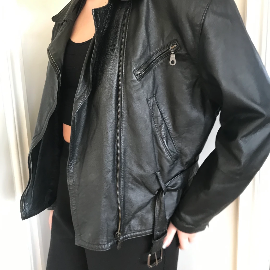 Retro vintage äkta skinnjacka oversize stl 40