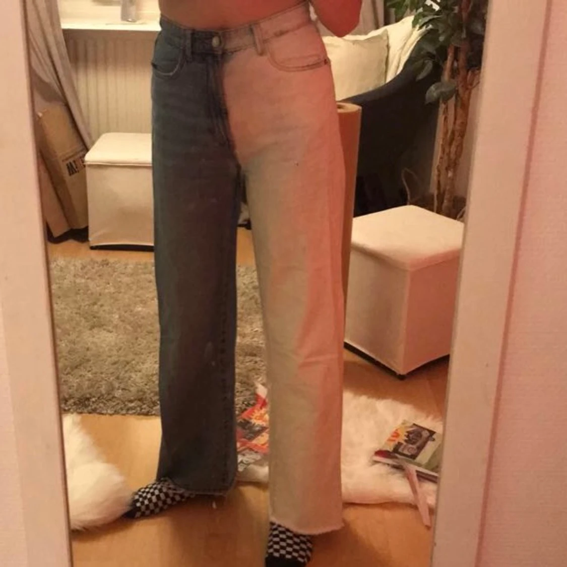split colour jeans