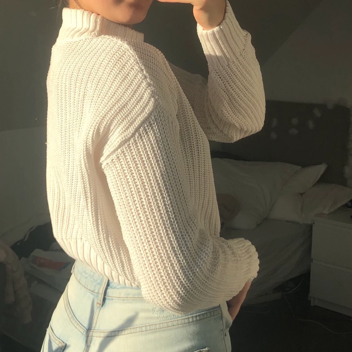 Vit stickad tröja Strl. M - 91