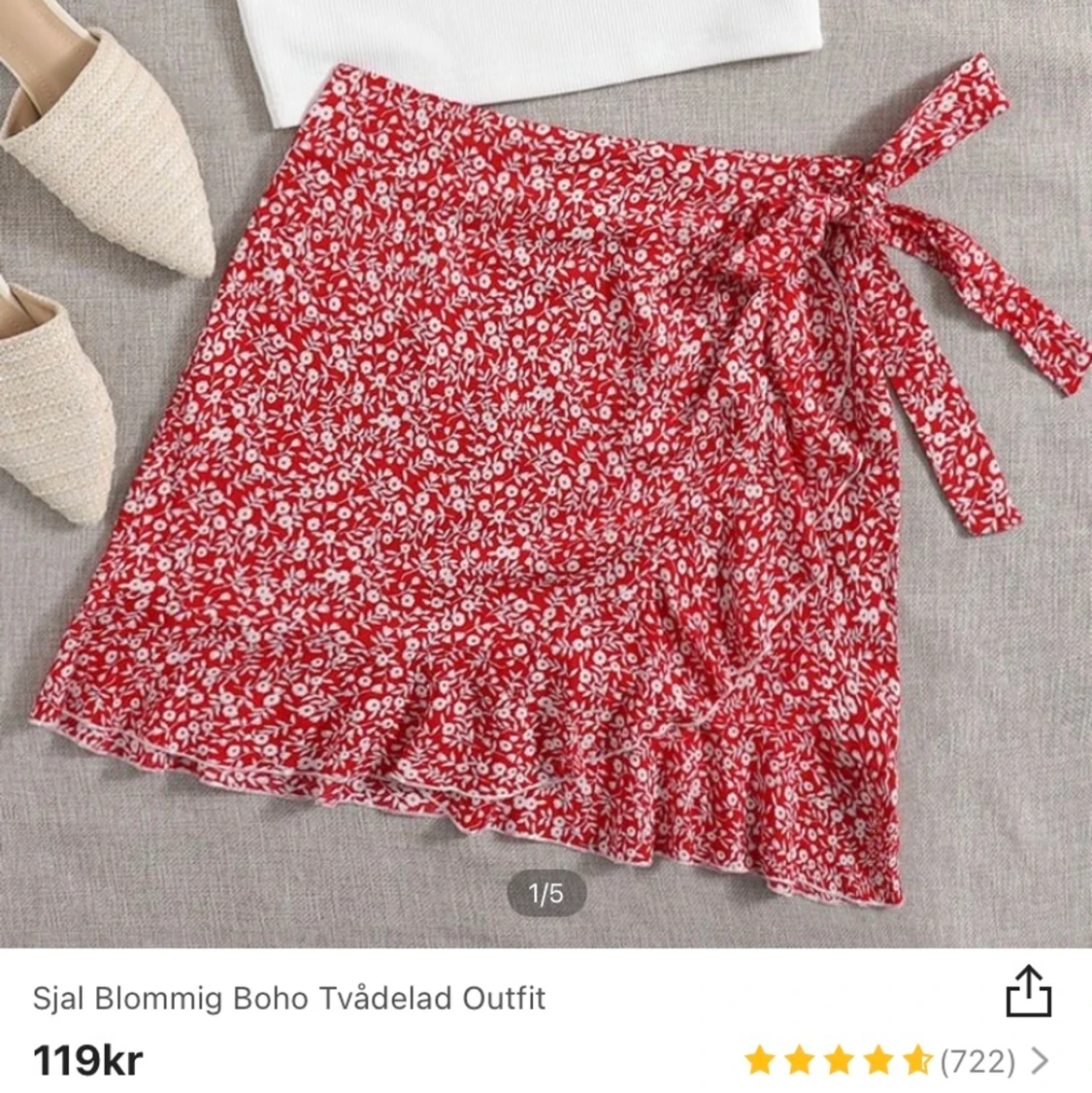 Röd blommig shein kjol 