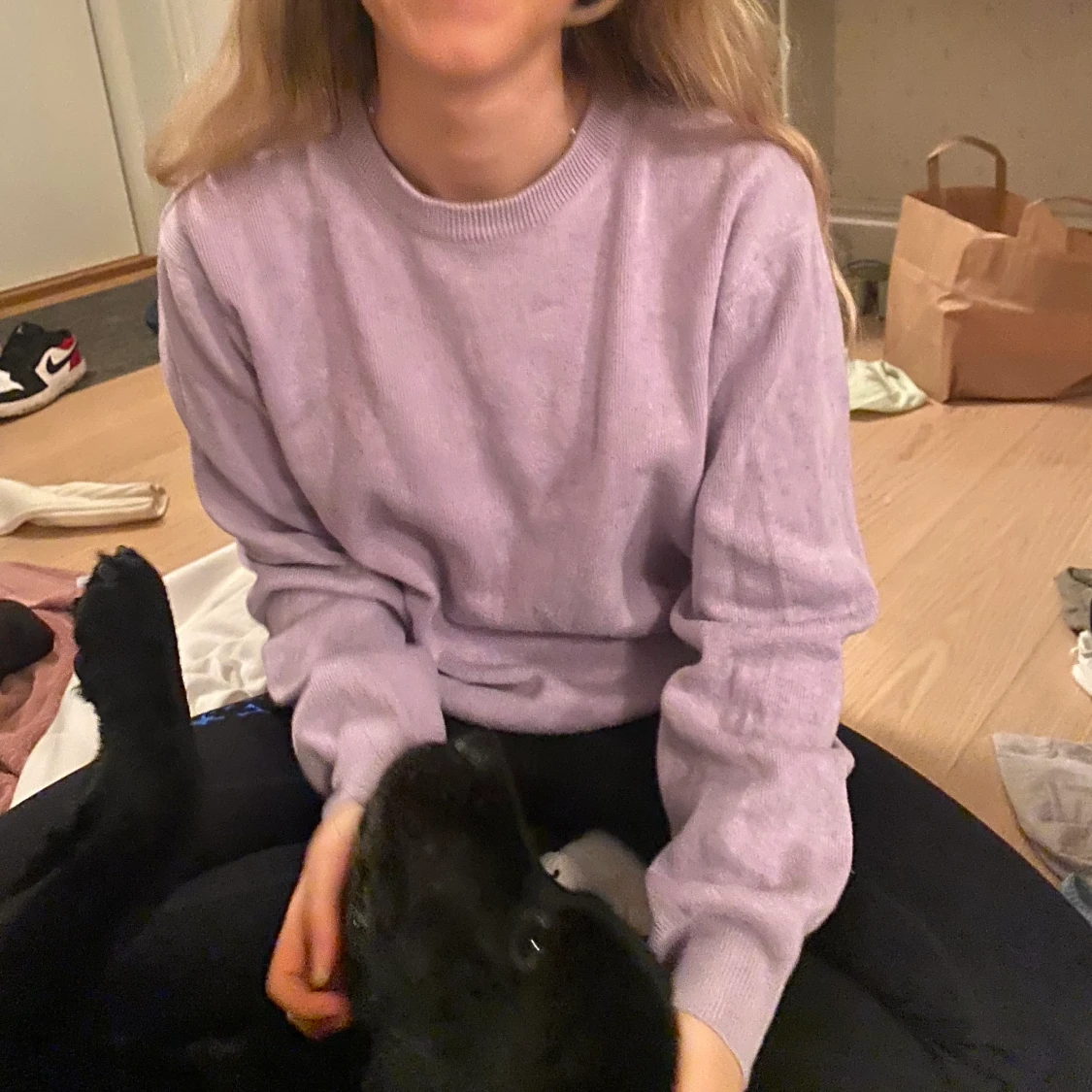 Lila stickad tröja  - 90