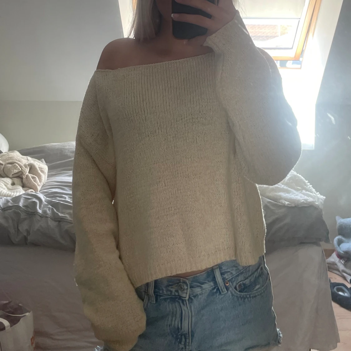 Beige stickad tröja - 91