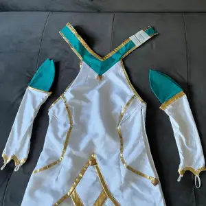 Only been tried on. Bought for 2000kr originally. Includes: Tail + fabric to sew over the tail for a more accurate look, 2 Skirts,shirt,sleeves,Bows and stars,Wig, ”skin suit, socks.  The gold parts on the socks has fallen off, its an easy fix though