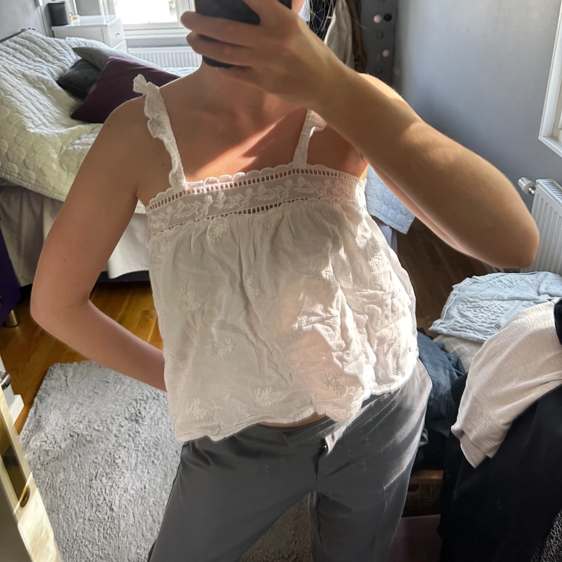 Vit mango broderad topp - 90