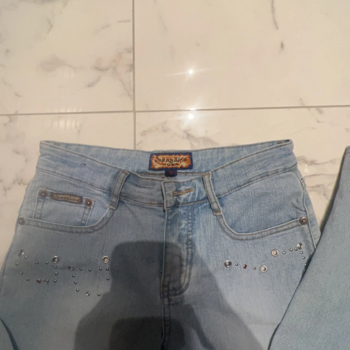 low waist blåa jeans - 92
