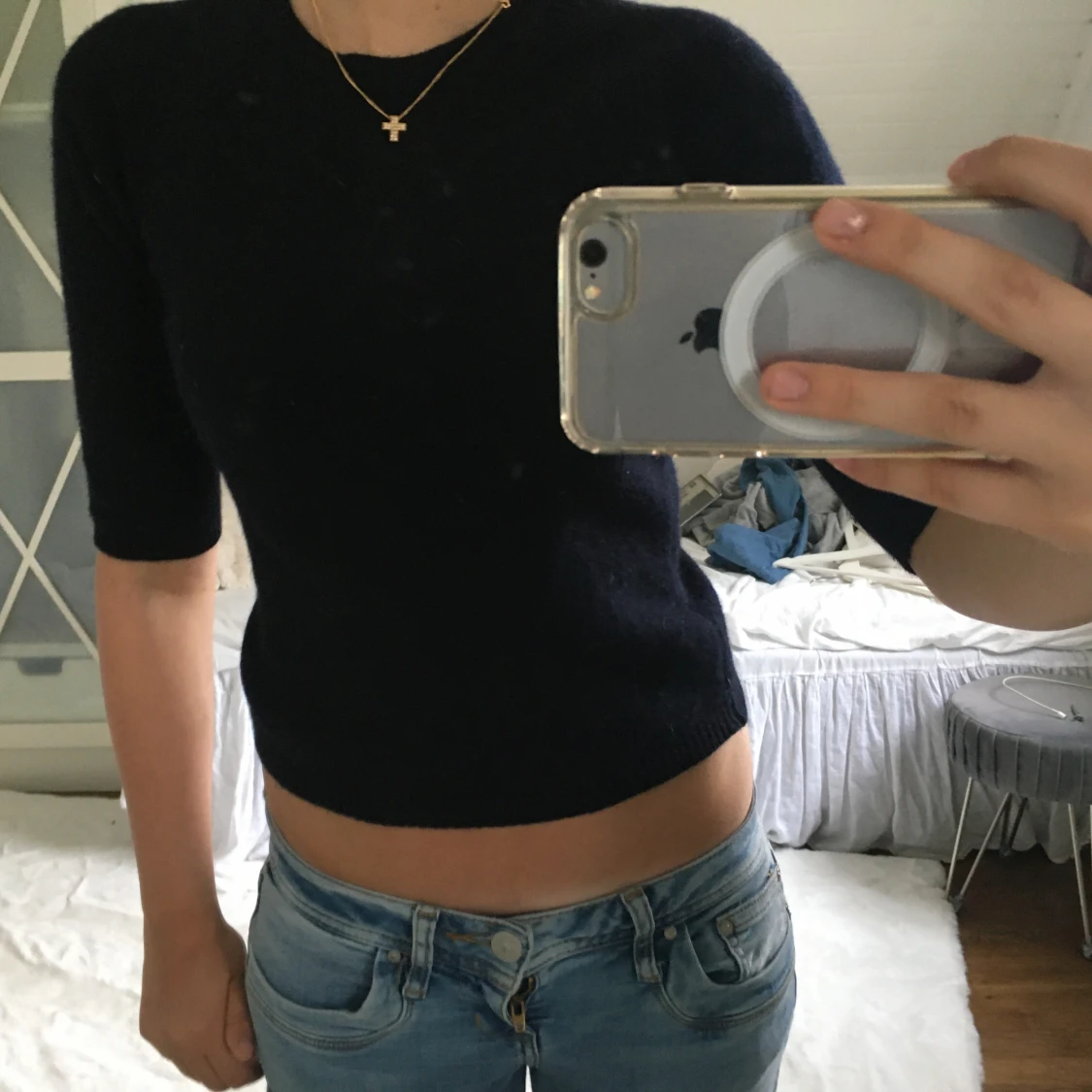 Stickad mörkblå zaratop - 90