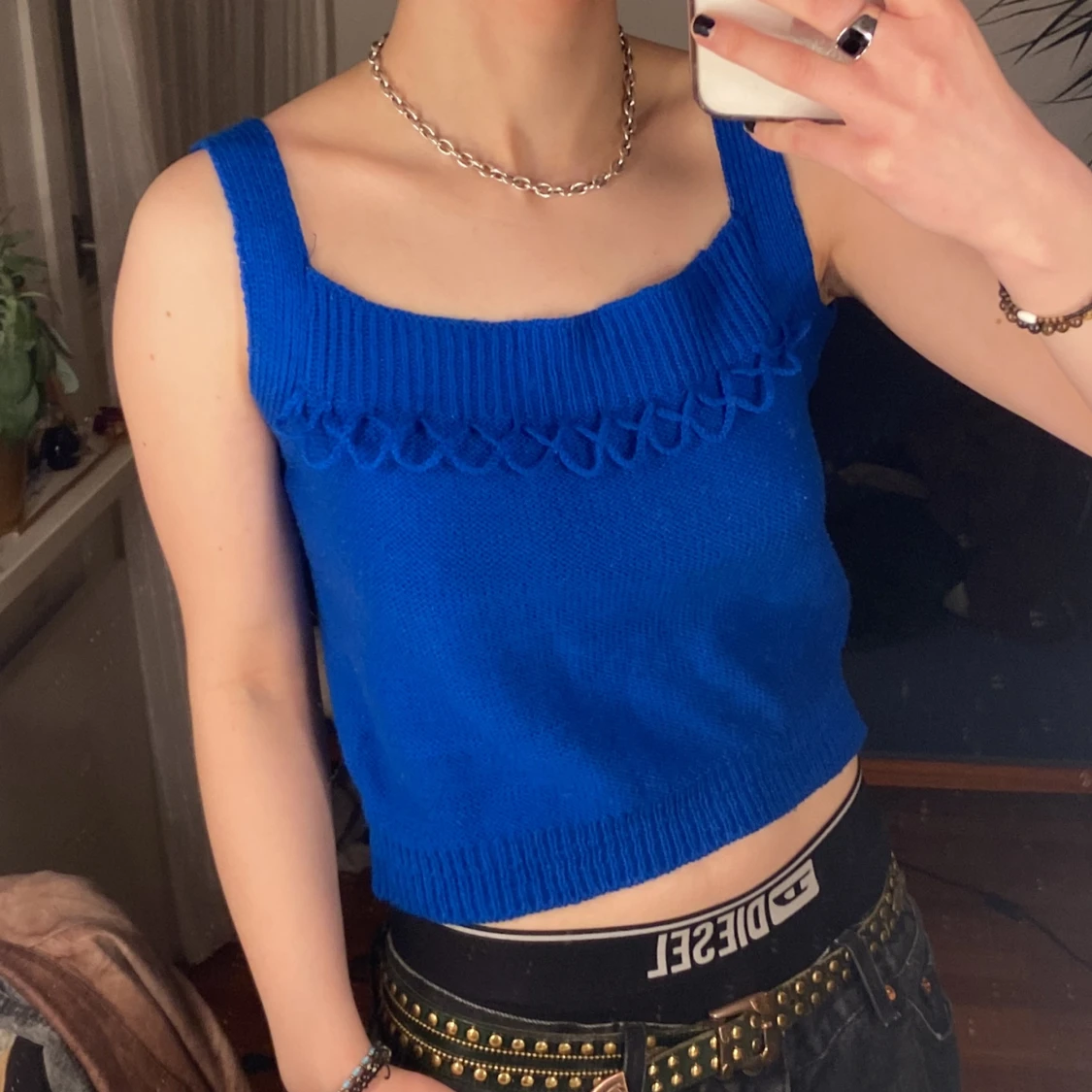 Blå stickad topp