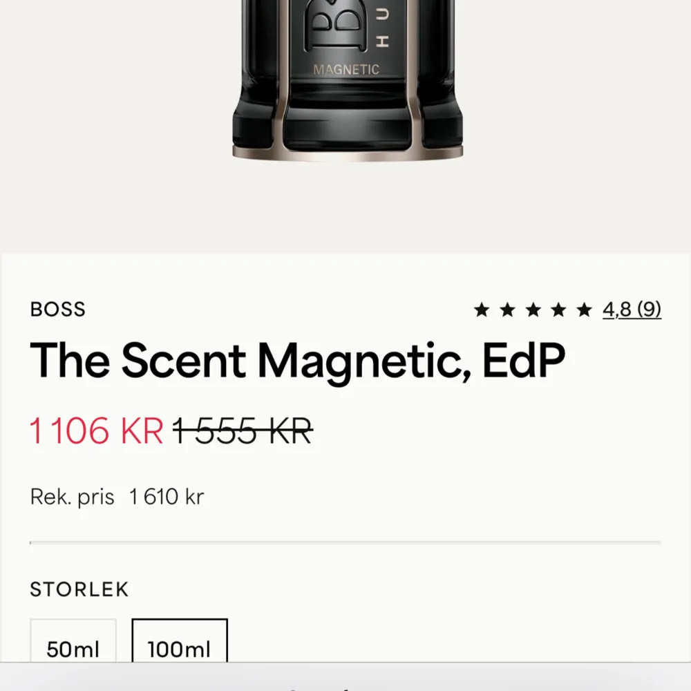 Hej , jag säljer nu min Hugo Boss the scent magnetic 100ml jag skulle säga att det är 90ml kvar, jag köpte den för 1550kr på parfym.se och mitt pris är 899. Jag söker oxå gärna byten kan vara skor,kläder eller parfym.  Hör av er vid funderingar! 😄. Accessoarer.