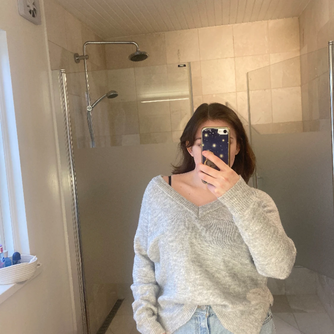 Grå, stickad tröja - 90