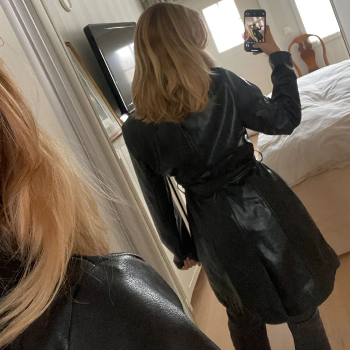 Läder kappa svart - 91