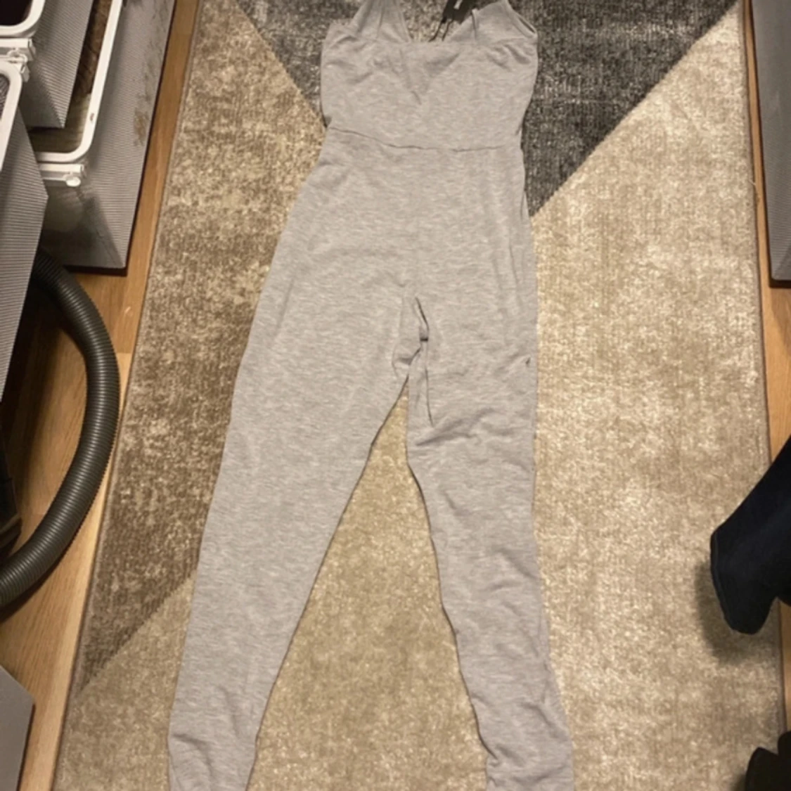 Grey marl basic strappy plunge jumpsuit