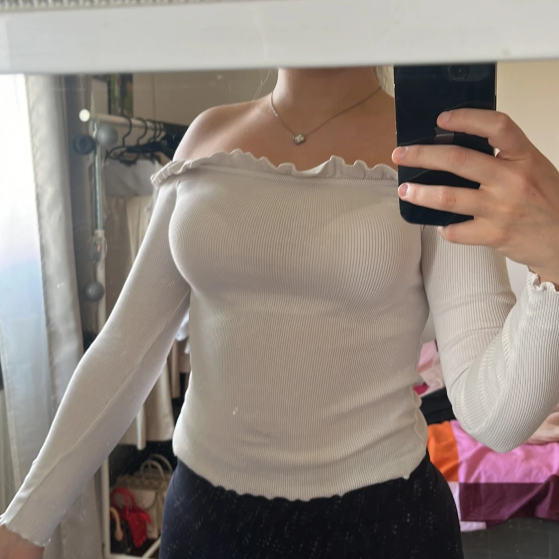 Vit ofshoulder tröja - 91