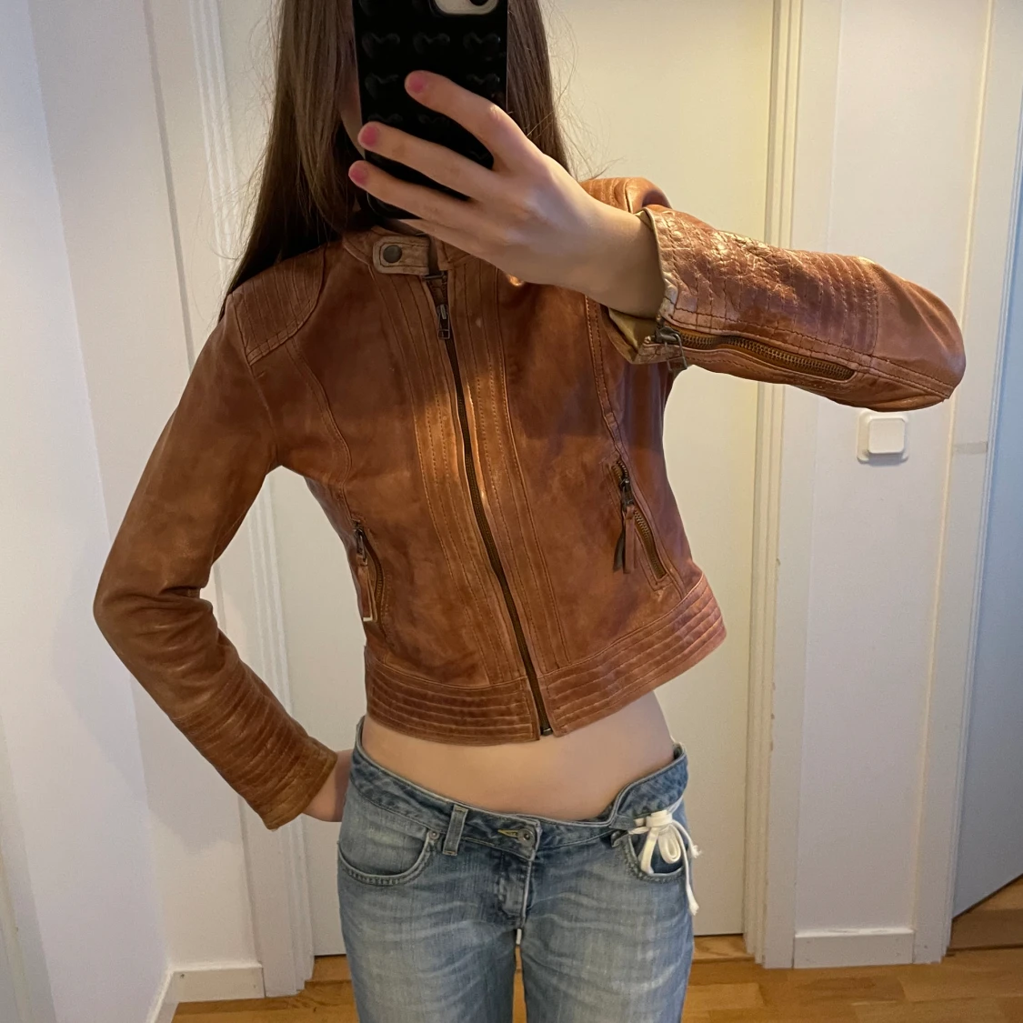 brun läderjacka - 90