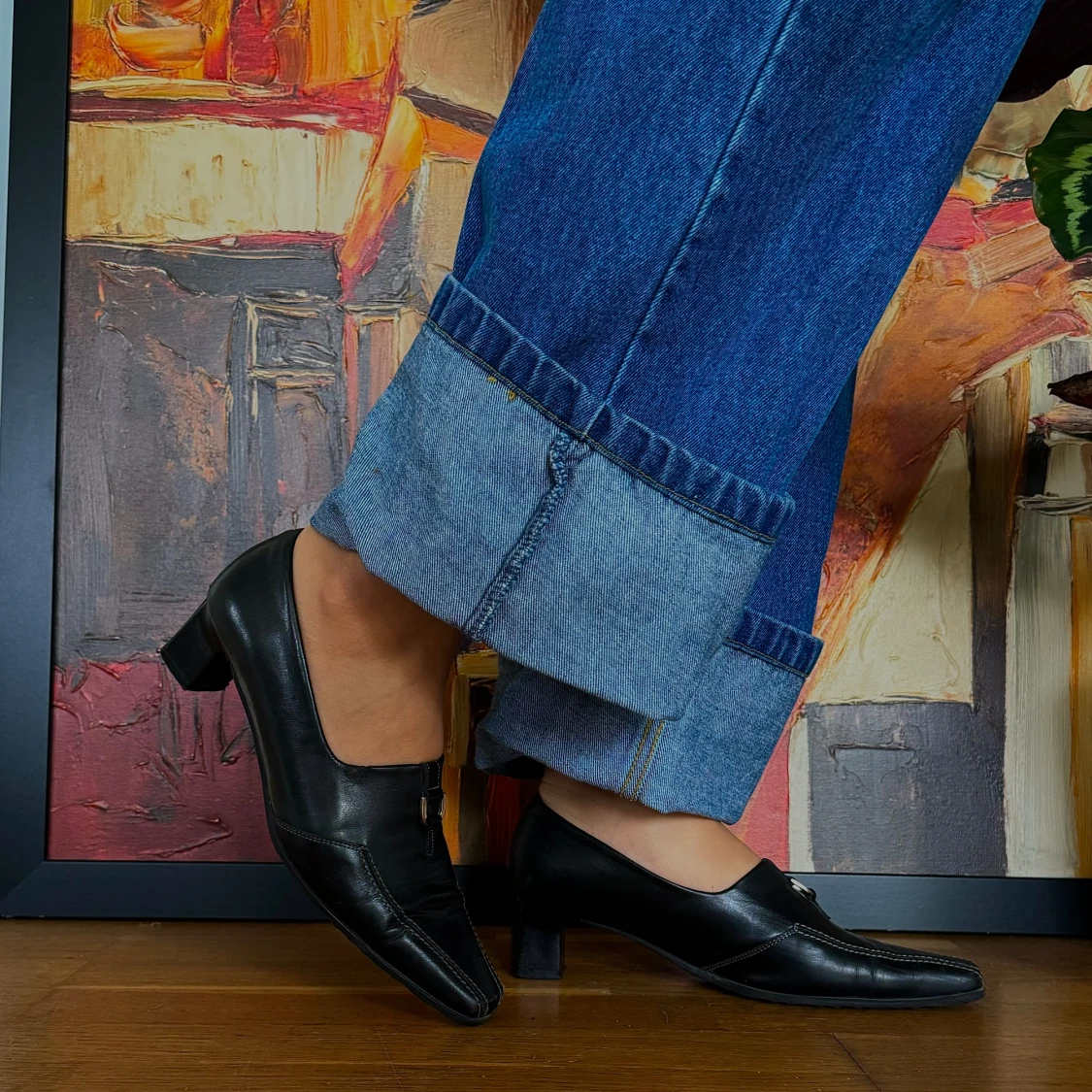 Svarta loafers med klack