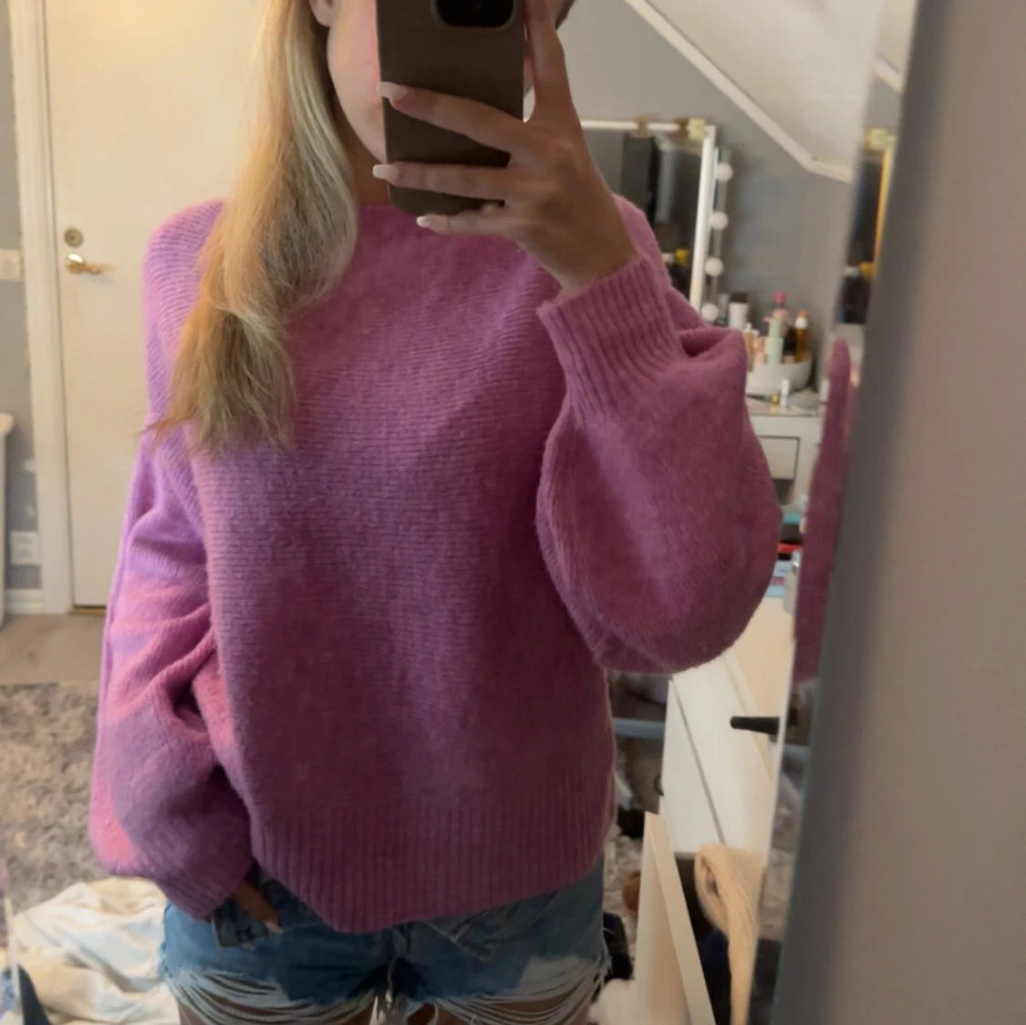 Rosa stickad tröja - 91