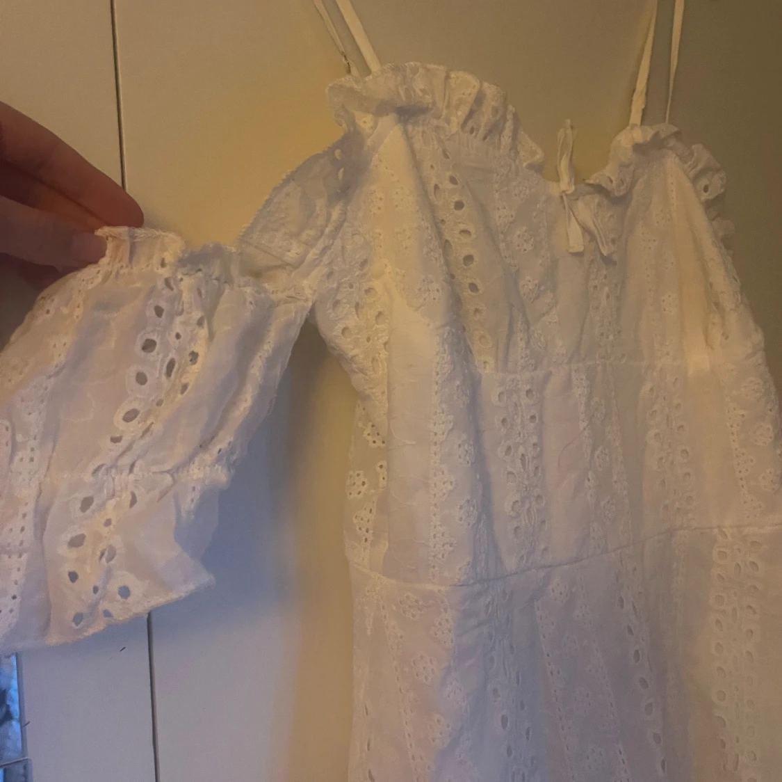 Vit kort sommar student broderi anglais klänning - 90