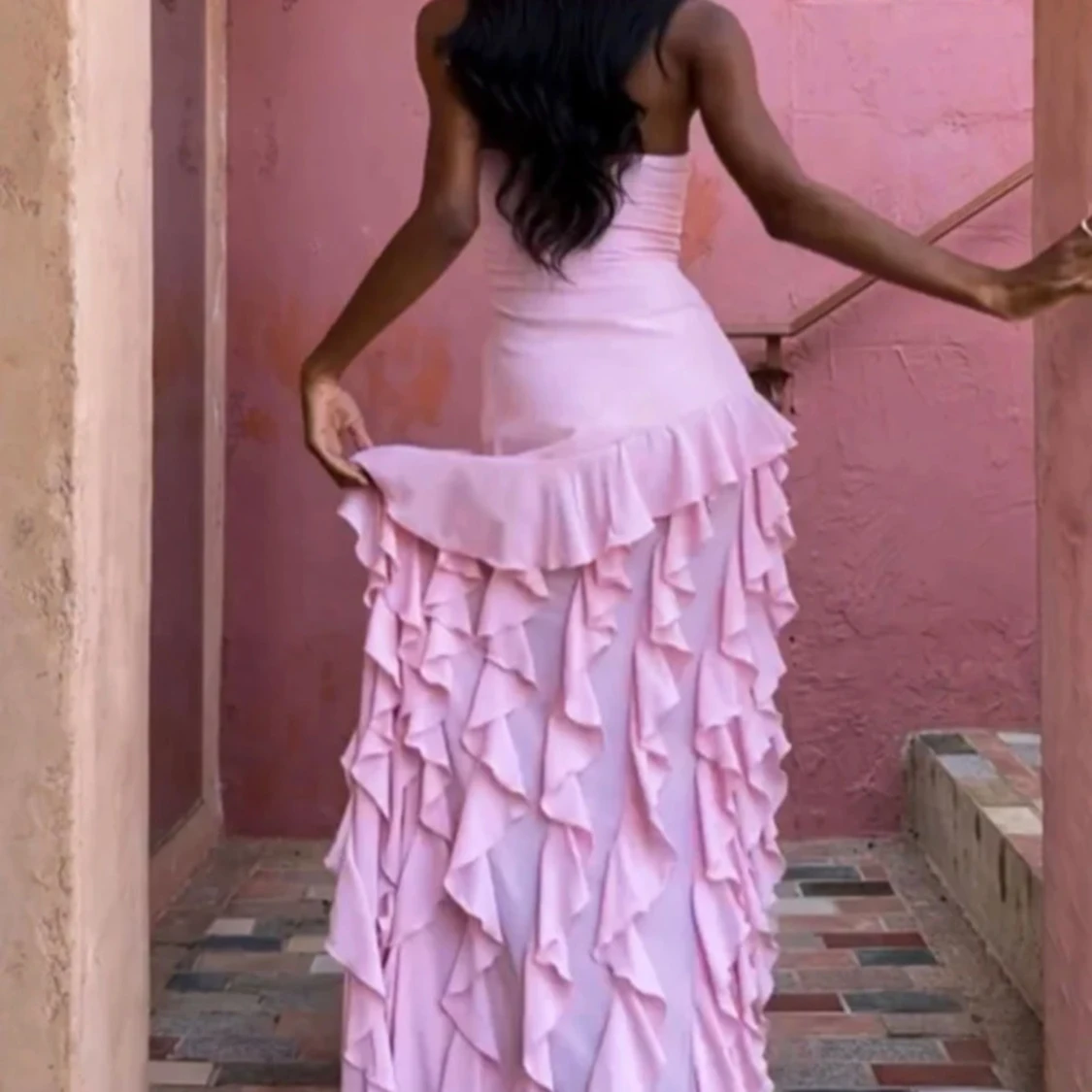 Rosa volangklänning  - 90