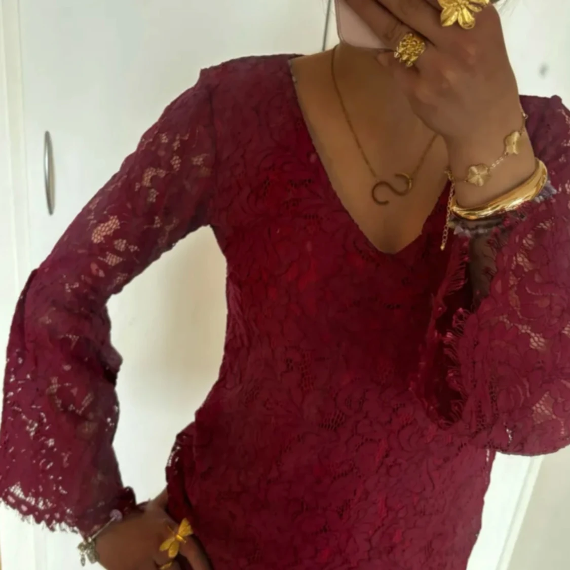 Vinröd spetstopp vintage - 90