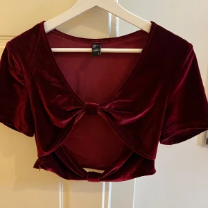 Röd velvet top  - Aldrig använd och helt ny. Säljer eftersom den är för stor på mig. Skulle säga att den är lite stor i storleken men inte så mycket.  Annars väldigt fin och passar väldigt bra till vilka byxor eller kjolar som helst. 