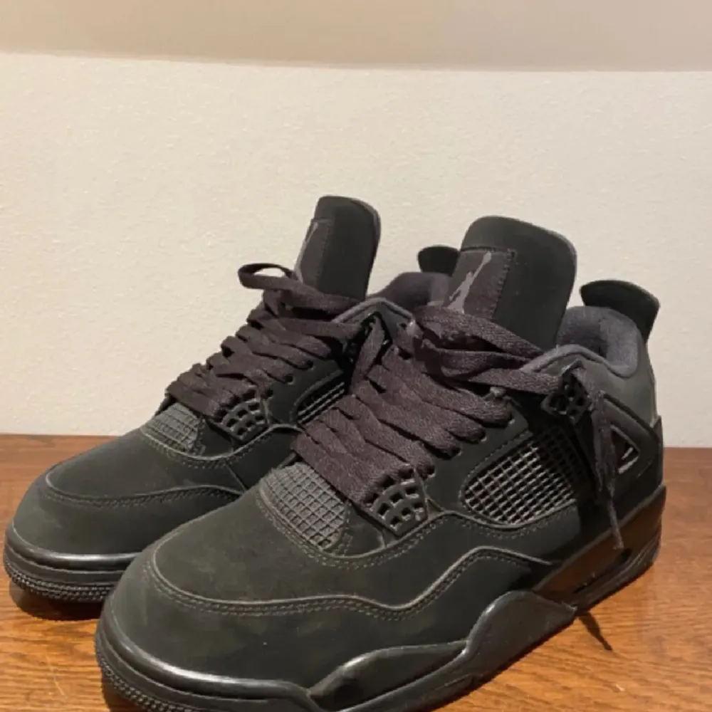 Jordan 4 black cats i 9/10 skicka, storlek 45, säljer pågrund av att jag inte använder dem längre . Skor.