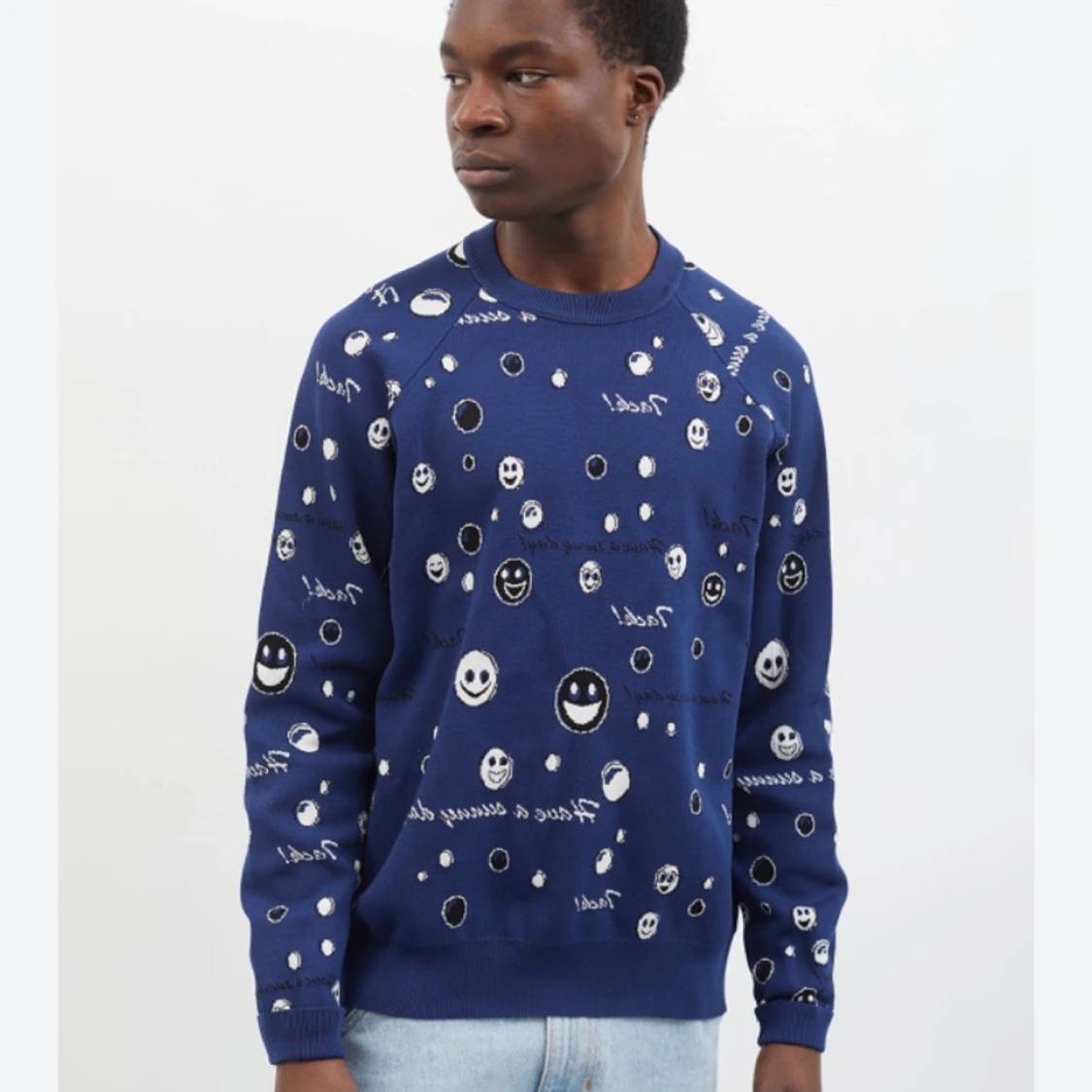 Acne studios navy white stretch knit smiley face