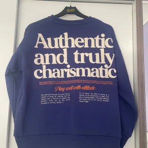 Sweatshirt  - Blå sweatshirt med tryck på ryggen.  Använd fåtal gånger med i fint skick. 