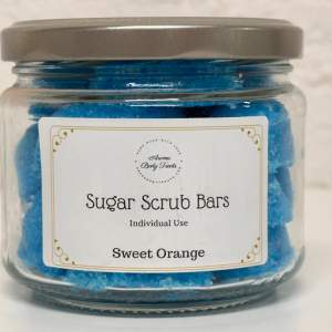 All freshly Hand Made!  Blue Sugar Scrub Bars are infused with Pure Essential oil of Sweet Orange.  Each bar is for individual use, it is both a moisturising soap and a scrub, leaving your whole body clean and exfoliated at the same time!