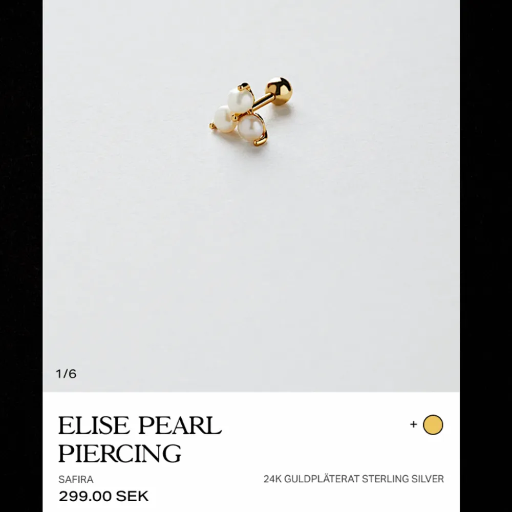 ”Elise pearl piercing 24K guldpläterat sterling silver” från Safira. Inte ens testat då vi trodde det var tvp stycken, går ej lämna tillbaka pga öppnad påse. Allt på bilden medföljer, superfint och lyxigt som blir perfekt i ex helix! Frakt 15kr. Accessoarer.