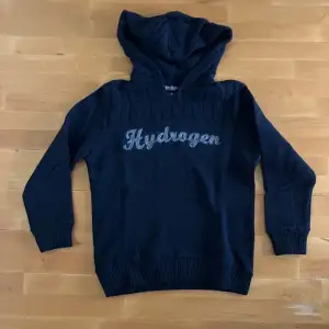 Marinblå hoodie från Hydrogen i ullmix, stl XL