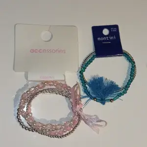Två helt nya set av totalt 6 stycken armband.  De rosa är från kappahl och de blåa från Montini / Ur&Penn.  Perfekta att ge som gåva till någon som tycker om armband och smycken av olika slag☺ Ny pris: 98,5 kr totalt. 