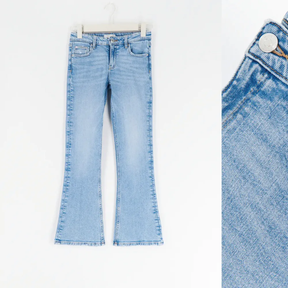 Jättefina blåa jeans från Gina som är i gott skick det ända är att de är lite slitna vid knäna (syns på bild 1) nypris 299kr. DMa för fler bilder (passform osv) . Jeans & Byxor.