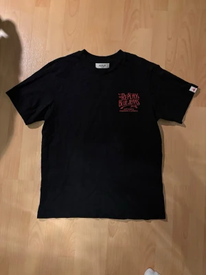 Svart/Röd Replay graphic t-shirt - Säljer denna riktigt snygga svart t-shirt från Replay med röd tryckt logga 'Replay Blue Jeans' på bröstet. Klassisk rund hals och korta ärmar. Tillverkad i mjuk bomull som känns skön mot huden. Perfekt för en avslappnad och trendig look.