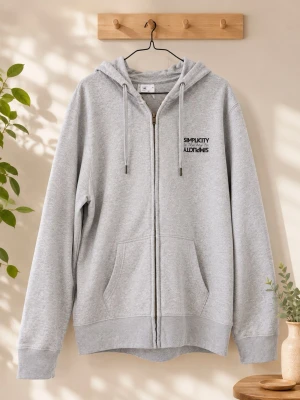 Grå Simplicity Luvtröja Zip  - Storlek: M, Material: 75 % Bomull, 21 % Polyester & 4 % Viscose, utmärkt skick!