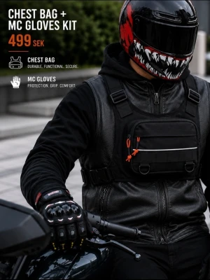 Bröstväska MC Tactical Chest Bag  + Gloves – Harley, Cykel, Outdoor & Träning - Slitstark och lätt tactical chest bag med justerbara remmar och flera fack. Perfekt för motorcykel, cykel, träning, fiske, camping och vardagsbruk.   Bekväm passform med snabb åtkomst till mobil, plånbok och annan utrustning.Nytt i förpackning.  📦 Skickas snabbt.  🔥 Perfekt för MC, Cross, outdoor och tactical-användning