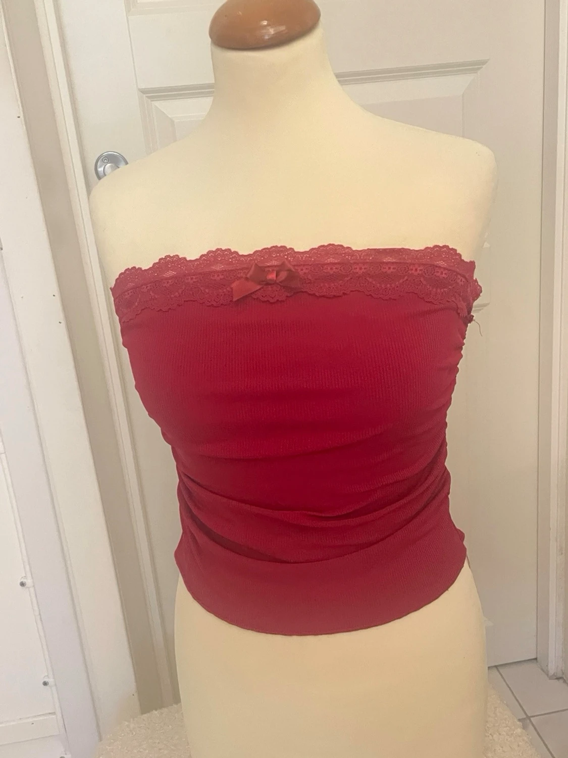 Röd bandeau tubtopp med spets - 1