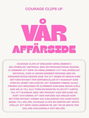 Hårklämma Courage Clips UF - Designa eran alldeles egna hårklämma!Klämmorna är gjorda i akryl vilket gör dom mycket bättre kvalitet samt bättre för miljön än vanlig plast!  💗Färger på klämmor: Blå, Brun, Rosa 💗Färger på stenar: Silver, Röd, Orange, Gul, Grön, Lila, Rosa, Blå, Svart, Brun 💗Pris: 149kr/st (Fast pris oavsett färgkombination inkl. 5 bokstäver/symboler)  💕Såhär gör du för att beställa: Välj din design Swisha till 0765986525 (Simon Berhane), se till att meddelandet innehåller design-önskemål+ leveransadress.