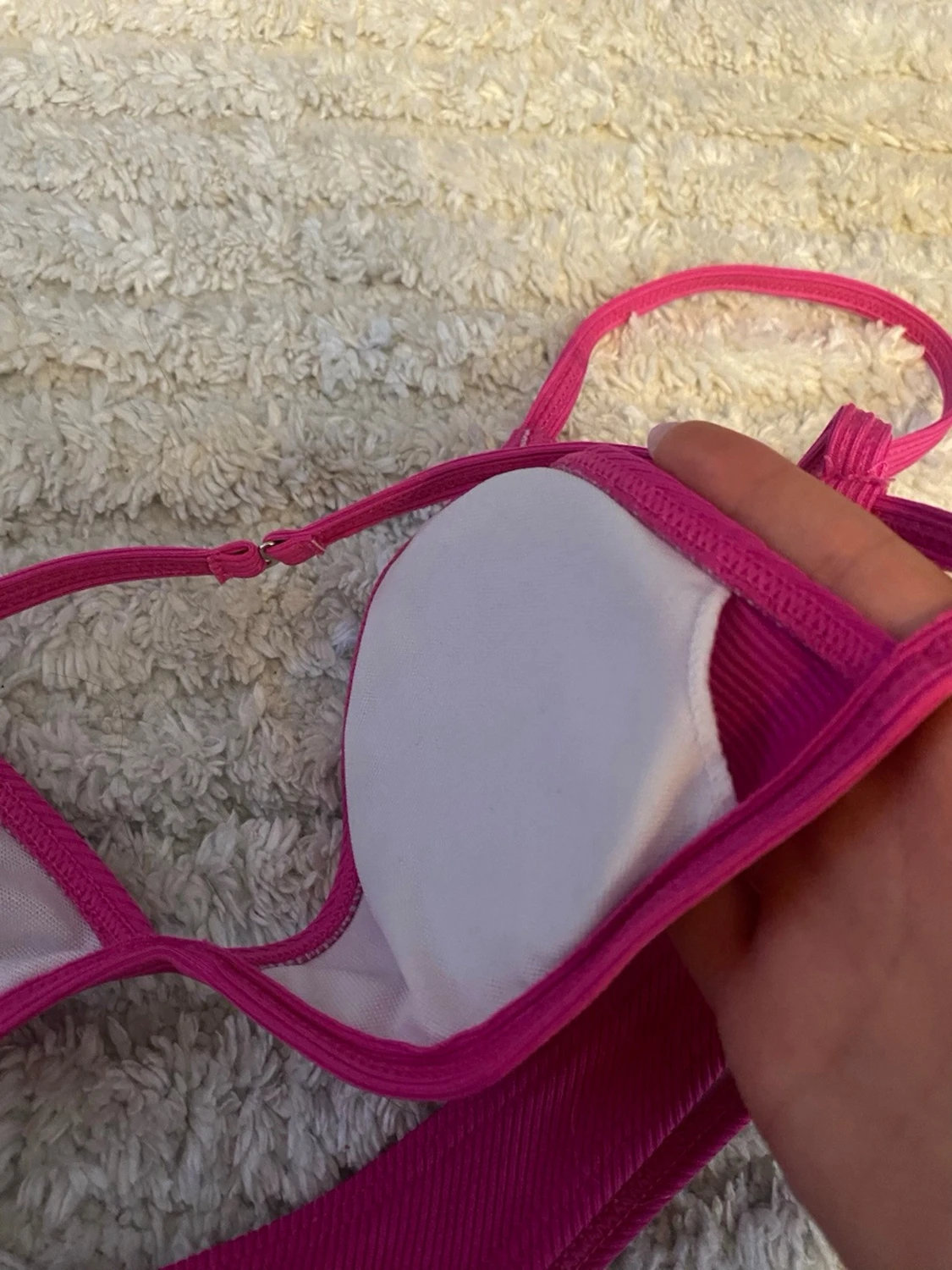 Rosa ribbad bikini med smala band - 1