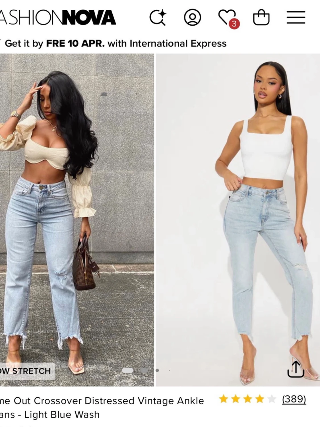 Ljusa crossover jeans med rå kant