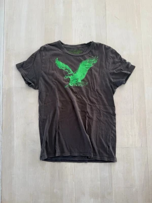 Brun t-shirt med grön örntryck - Cool t-shirt från American Eagle med ett stort grönt örntryck på bröstet. Klassisk passform och rund halsringning. Perfekt till jeans eller shorts för en avslappnad look.